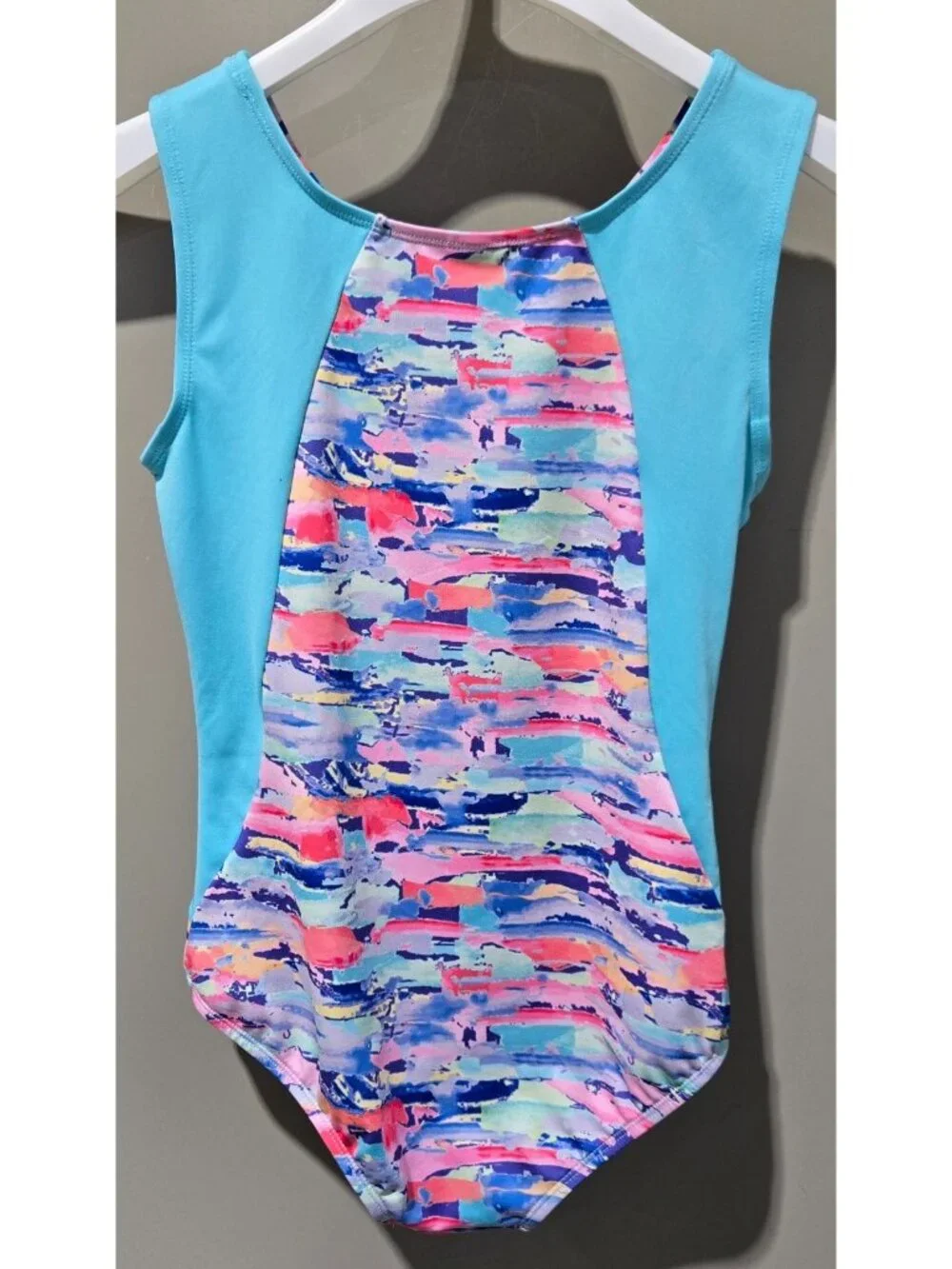 Cat & Jack Light Teal & Multicolor Brushstrokes Gymnastics Leotard - Size XL 14